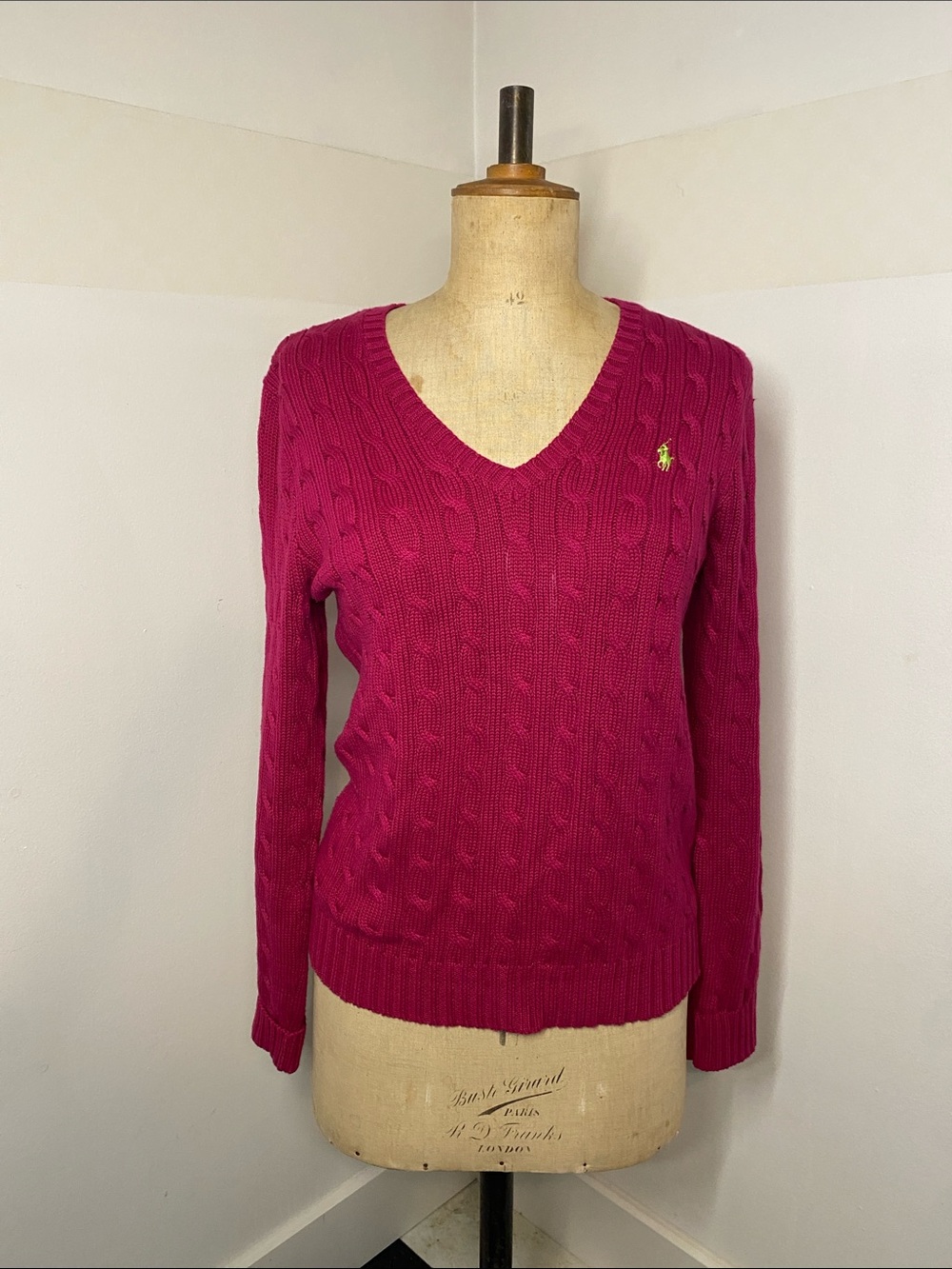 Ralph Lauren Sport Cable Knit Sweater | 100% Cotton | Magenta Pink | Women’s L